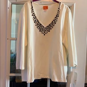 NWT white blouse with black beads around neck